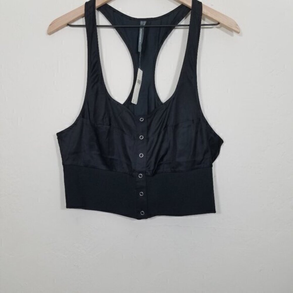 NWT Anthropologie Crop Top Blouse Button Up Black Size L